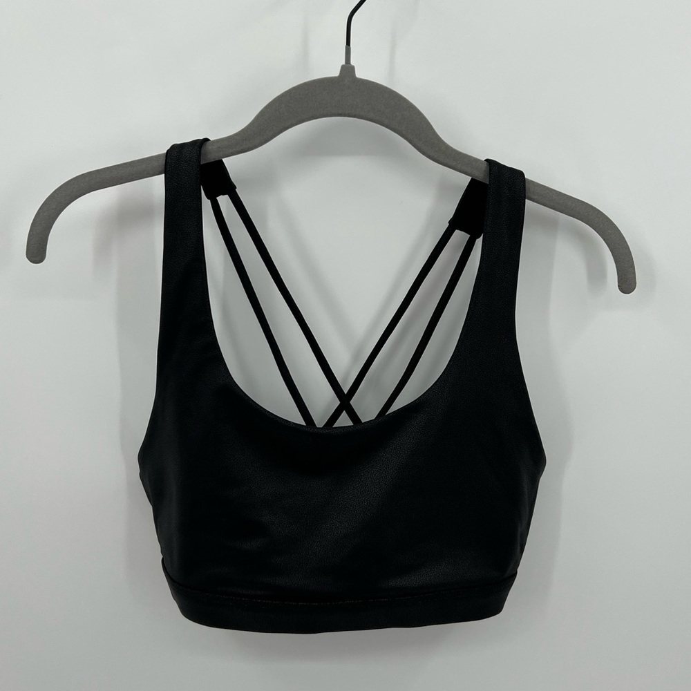 Spiritual Gangster black faux leather sports bra